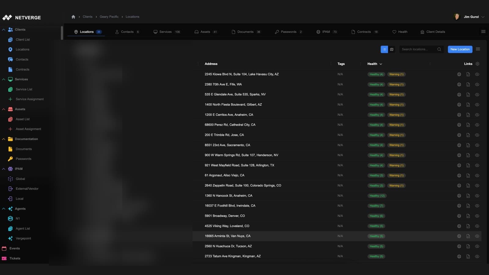 Multi-site location view inside Netverge